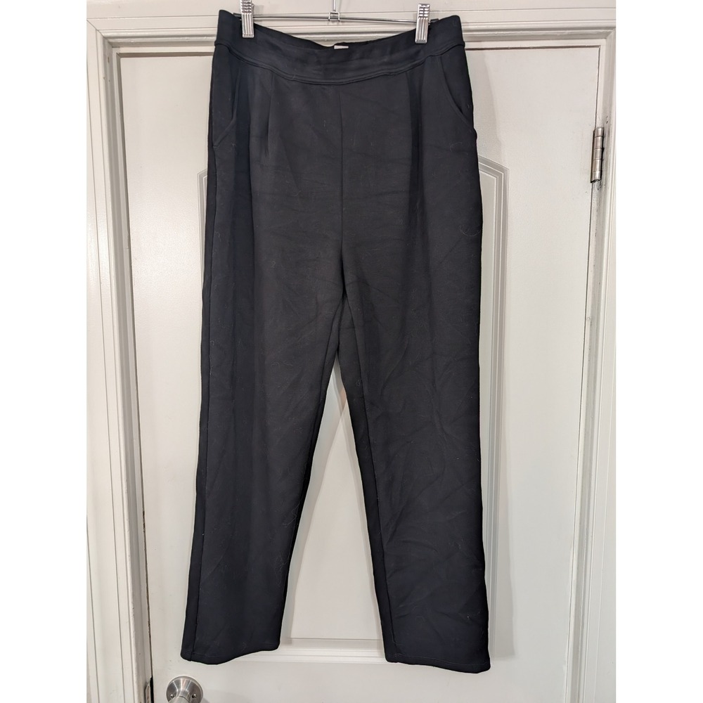 Halara Black pleated Leg Elastic Waist Trousers Pants large taper office comfort